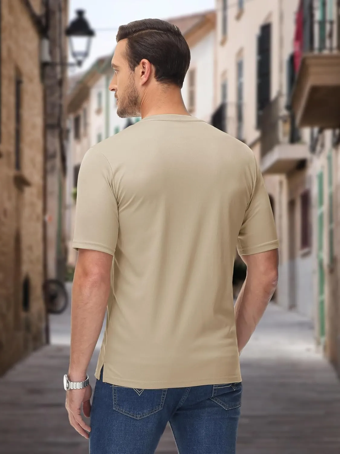 MAGCOMSEN Men's Henley Shirts Short Sleeve Casual Collarless Shirt Quick Dry Summer T-Shirts Golf Workout Tops
