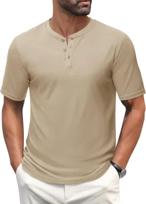 MAGCOMSEN Men's Henley Shirts Short Sleeve Casual Collarless Shirt Quick Dry Summer T-Shirts Golf Workout Tops