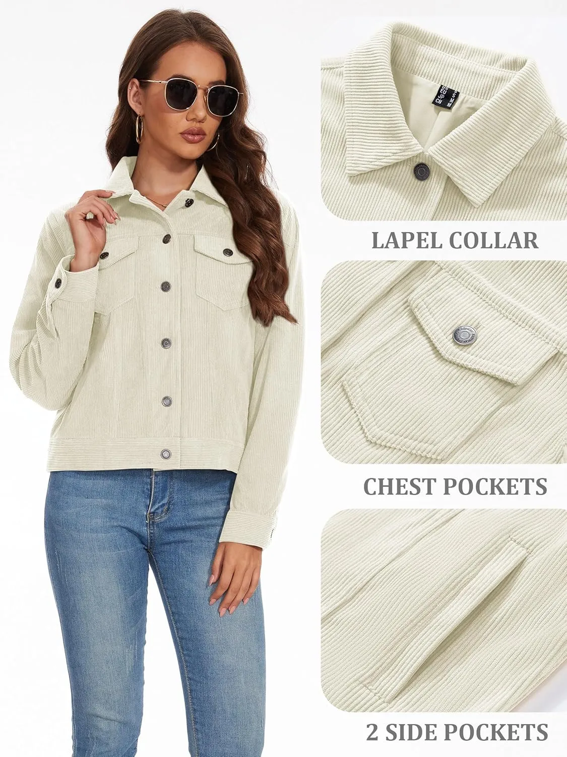 MAGCOMSEN Women's Corduroy Jackets Spring Jackets Soft Warm Button Down Shacket Long Sleeve Fall Outerwear with Pockets