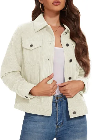 MAGCOMSEN Women's Corduroy Jackets Spring Jackets Soft Warm Button Down Shacket Long Sleeve Fall Outerwear with Pockets