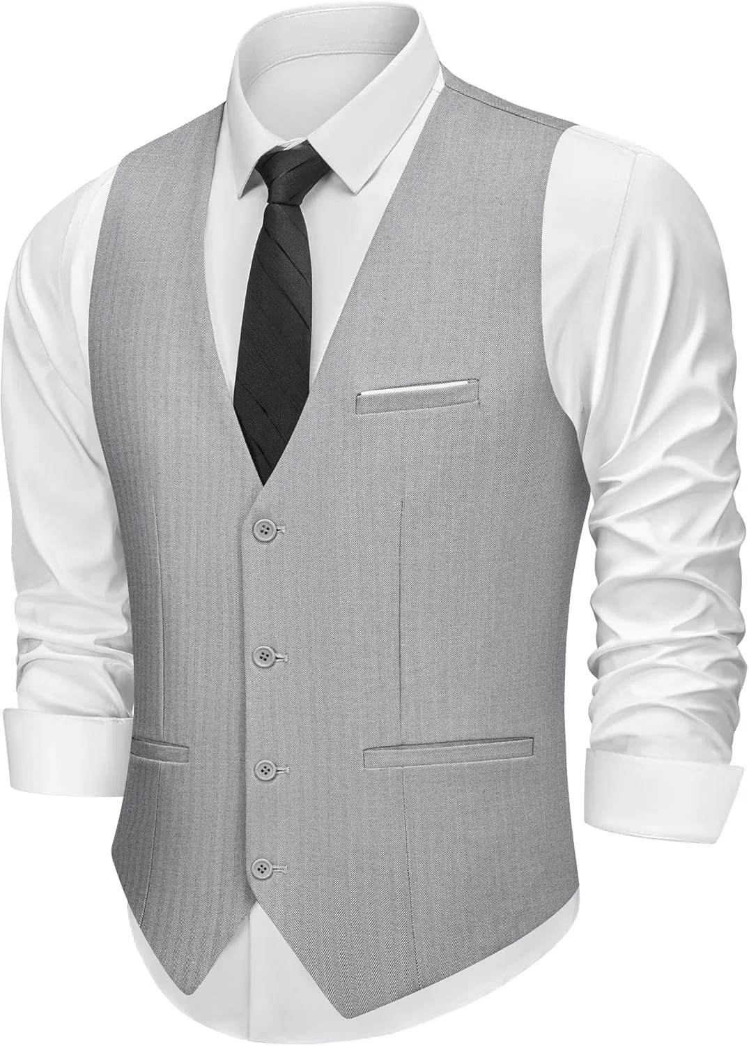 MAGE MALE Men's Suit Vests Herringbone Pinstripe Dress Vest Casual Business Waistcoat Vest