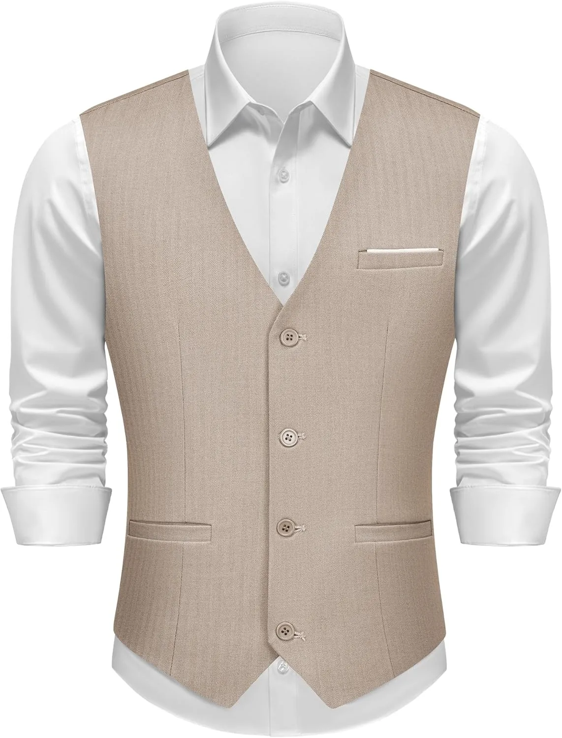 MAGE MALE Men's Suit Vests Herringbone Pinstripe Dress Vest Casual Business Waistcoat Vest