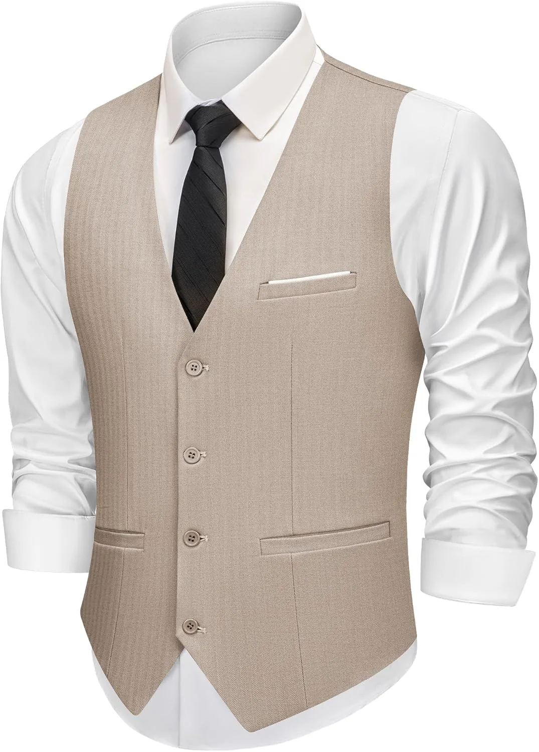 MAGE MALE Men's Suit Vests Herringbone Pinstripe Dress Vest Casual Business Waistcoat Vest