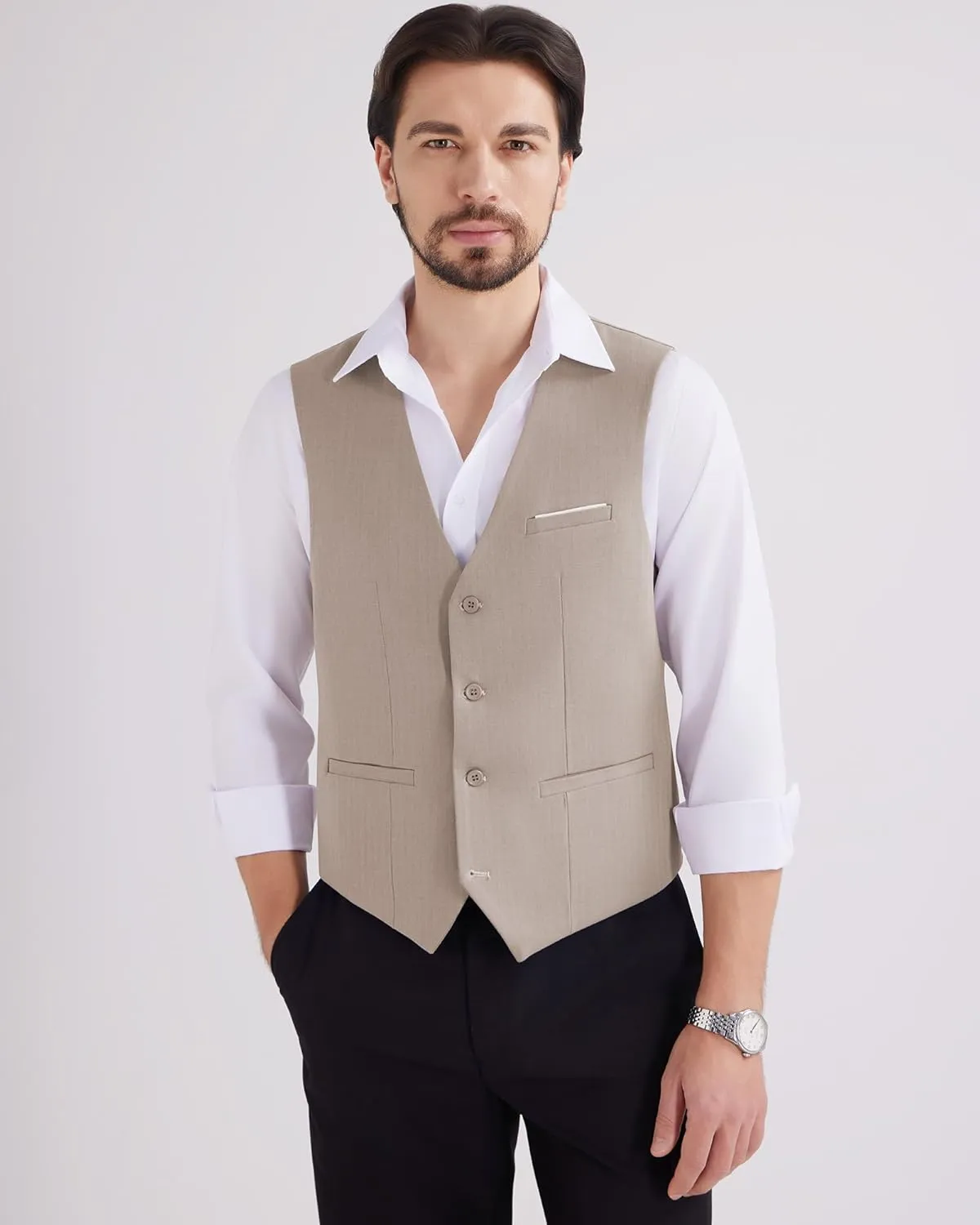 MAGE MALE Men's Suit Vests Herringbone Pinstripe Dress Vest Casual Business Waistcoat Vest