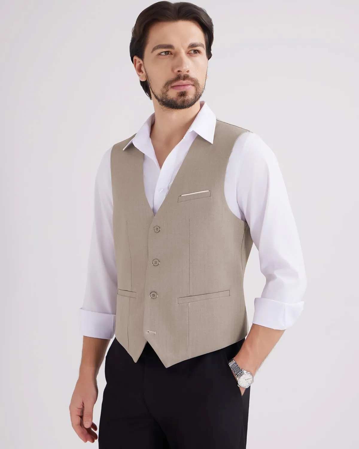 MAGE MALE Men's Suit Vests Herringbone Pinstripe Dress Vest Casual Business Waistcoat Vest