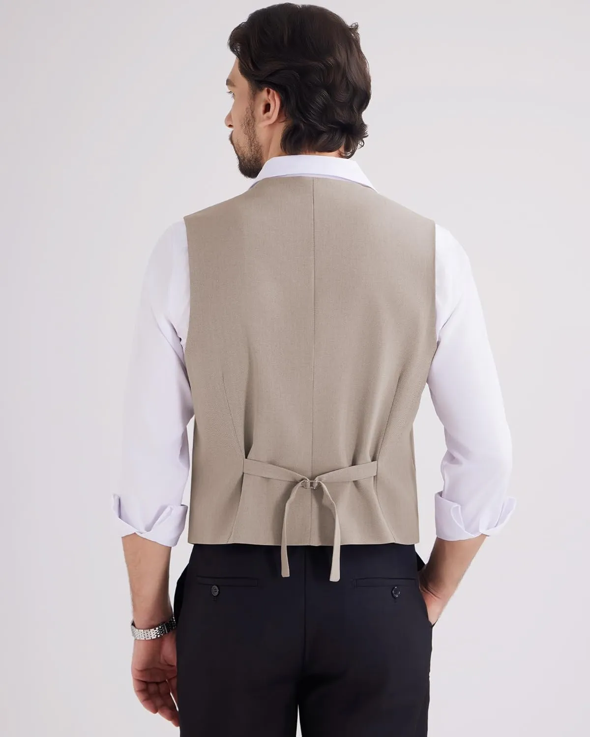 MAGE MALE Men's Suit Vests Herringbone Pinstripe Dress Vest Casual Business Waistcoat Vest