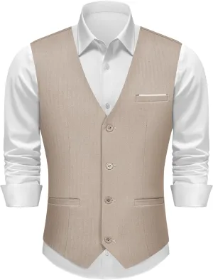 MAGE MALE Men's Suit Vests Herringbone Pinstripe Dress Vest Casual Business Waistcoat Vest
