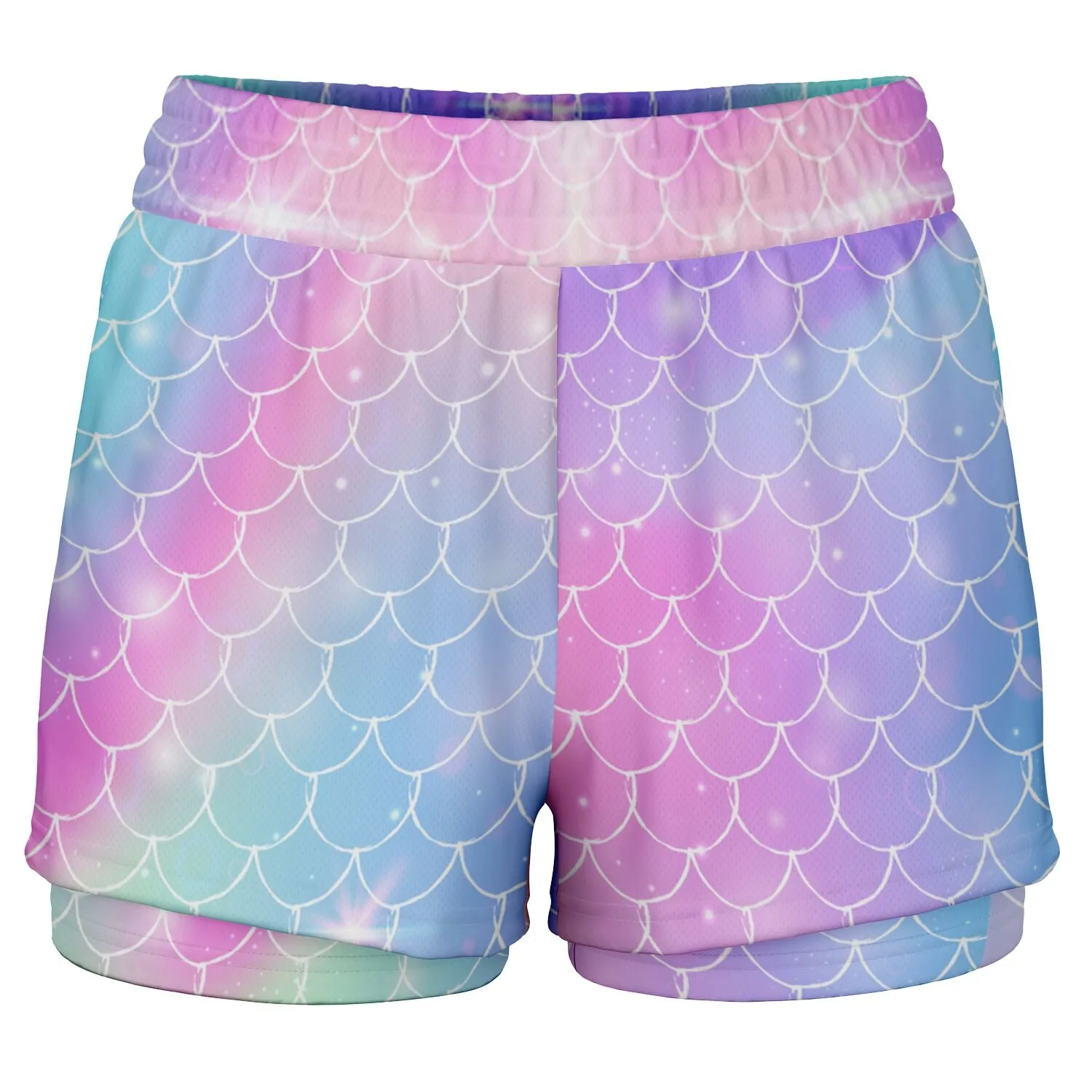 Magical 2-in-1 Unicorn Mermaid running shorts with phone pocket!