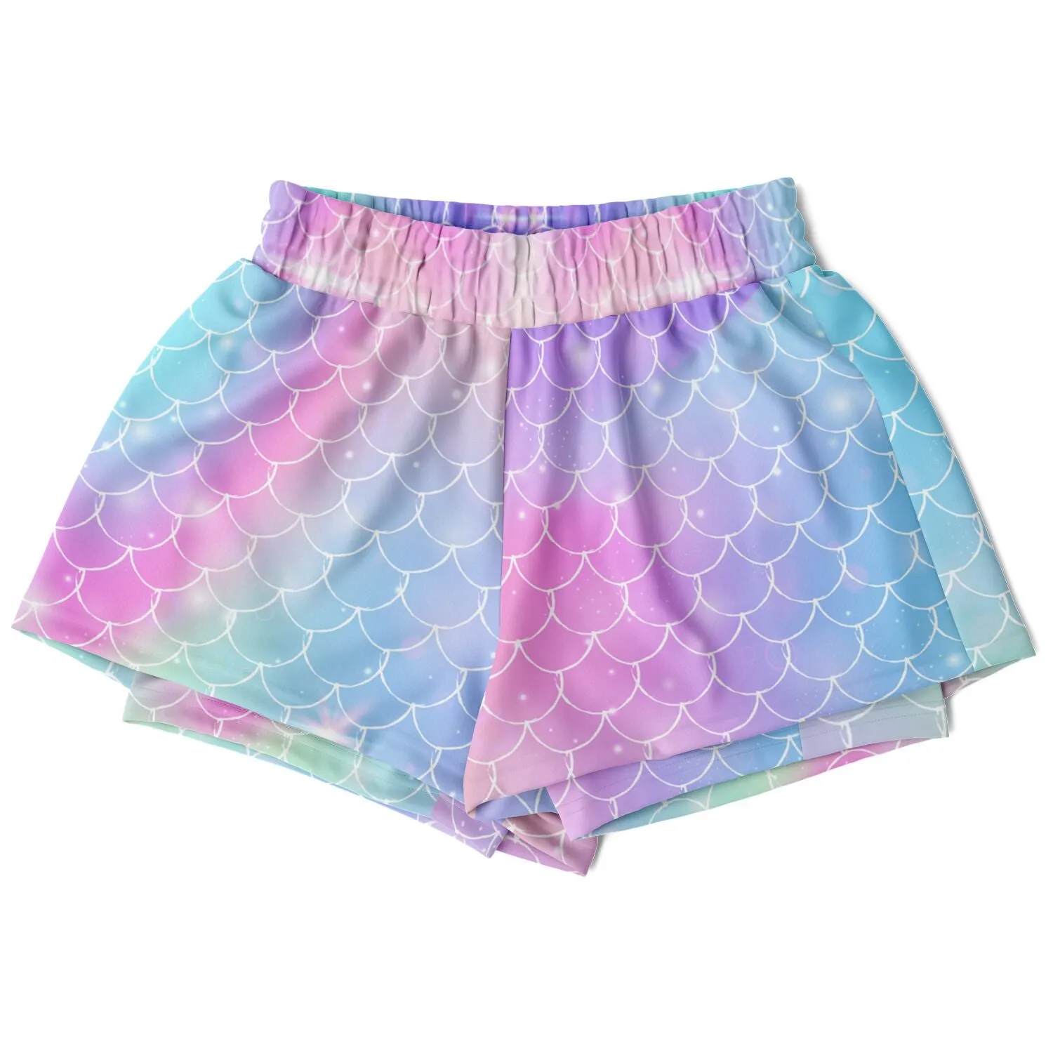 Magical 2-in-1 Unicorn Mermaid running shorts with phone pocket!