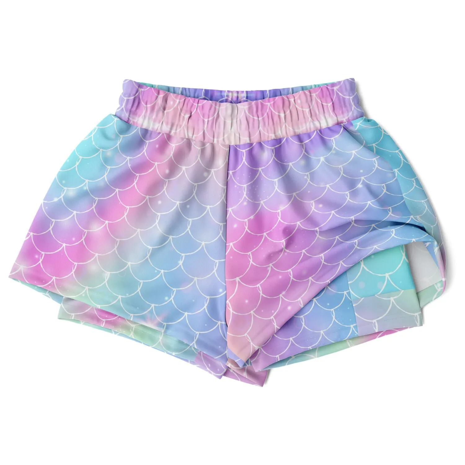 Magical 2-in-1 Unicorn Mermaid running shorts with phone pocket!
