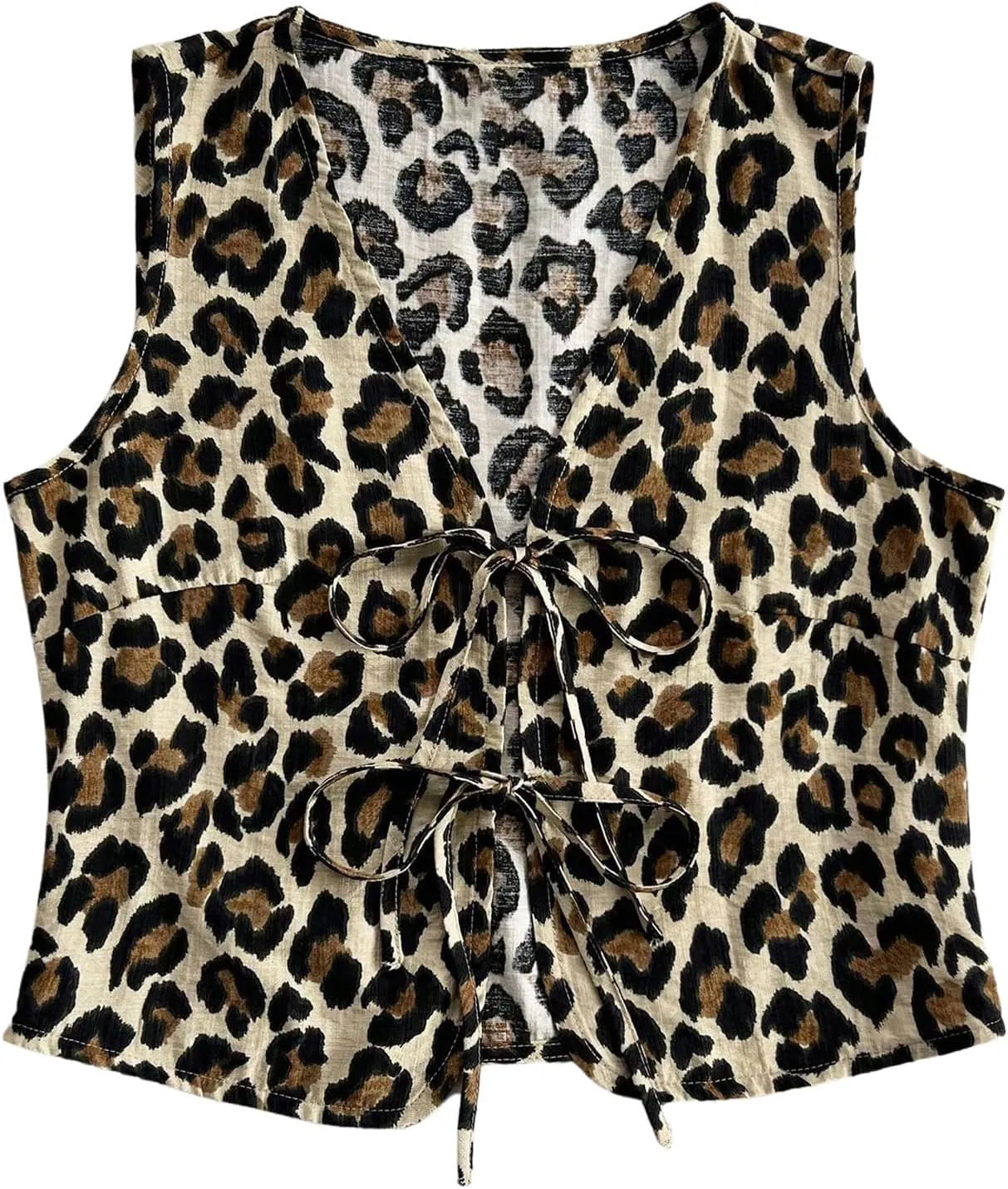 MakeMeChic Women's Floral Print Tie Front Vest Outerwear Sleeveless V Neck Boho Vests