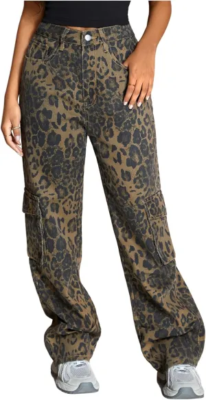 MakeMeChic Women's High Waist Denim Pants Bow Wide Leg Baggy Y2K Jeans Trousers with Pocket