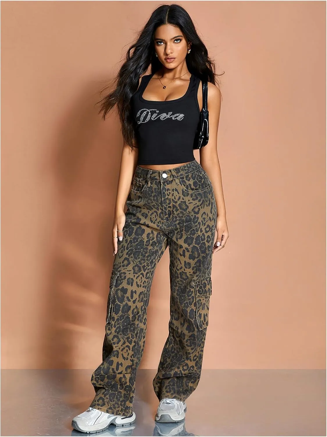MakeMeChic Women's High Waist Denim Pants Bow Wide Leg Baggy Y2K Jeans Trousers with Pocket