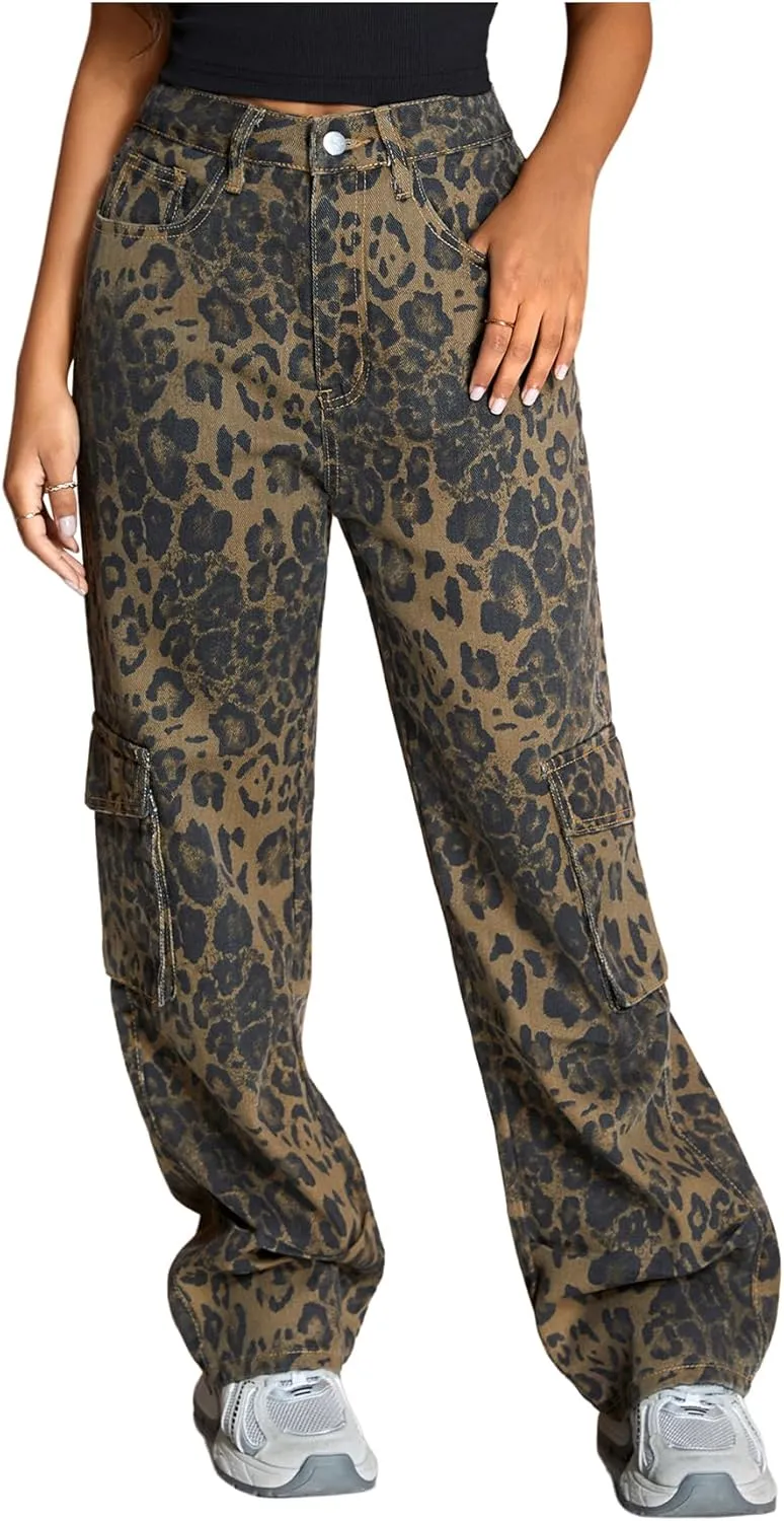 MakeMeChic Women's High Waist Denim Pants Bow Wide Leg Baggy Y2K Jeans Trousers with Pocket