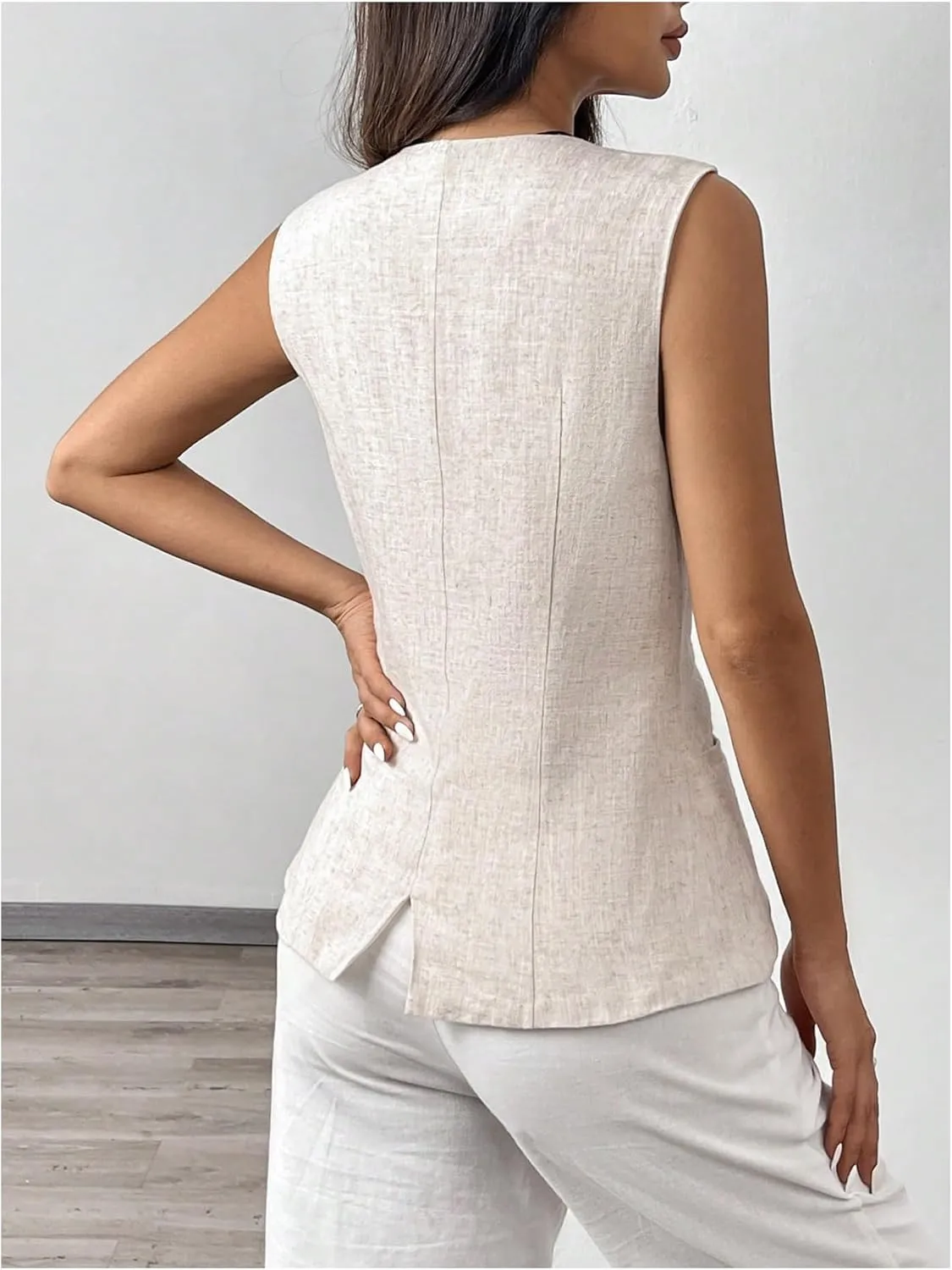 MakeMeChic Women's Vest Top Sleeveless Blazer Split Hem Button Down Dressy Suit Vest Outerwear Waistcoat