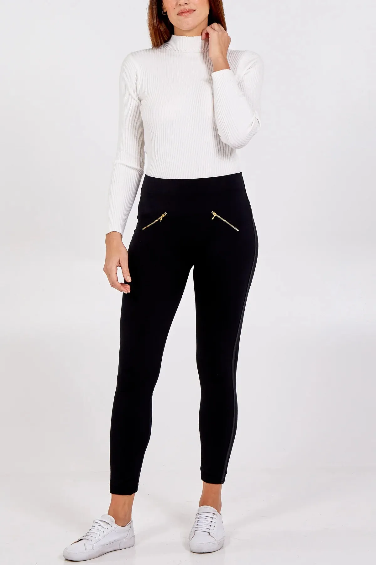 Mara PU Stripe Fleece Lined Leggings
