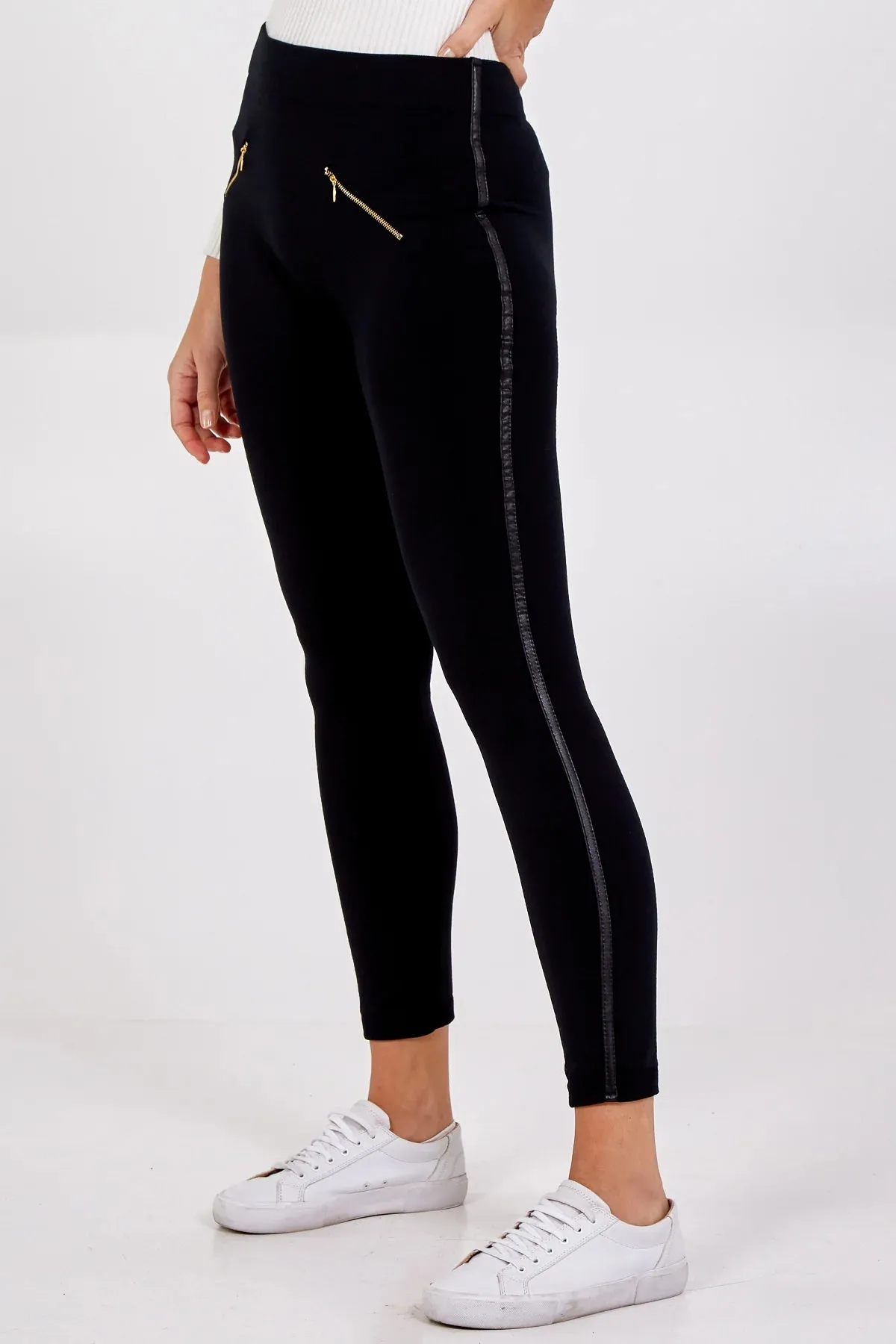 Mara PU Stripe Fleece Lined Leggings