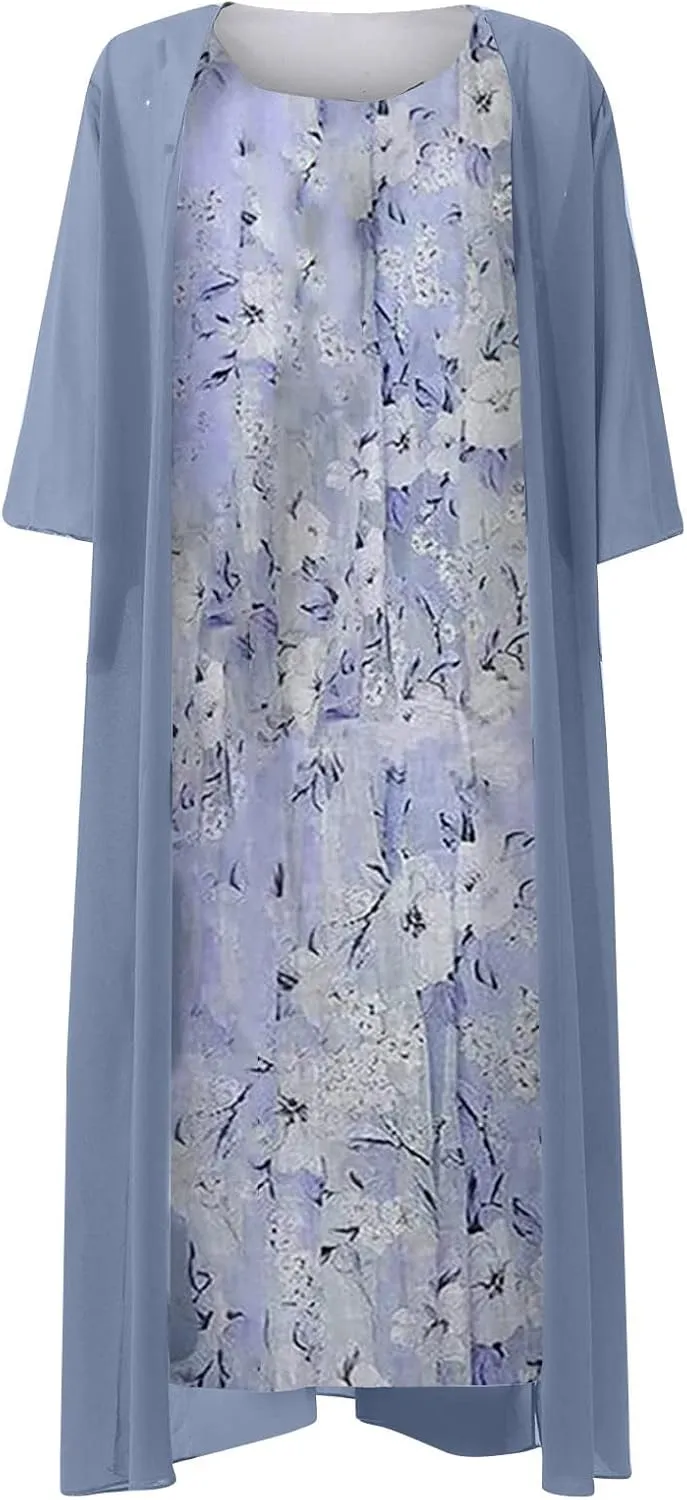 Maxi Dress for Women,Summer Casual Two Piece Set Wedding Guest Plus Size Elegant Floral Boho Beach Sundress