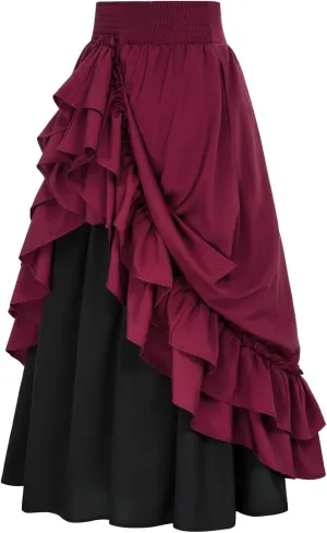 Maxi Gothic Skirts for Women Double Layered Long Skirt Tiered Pirate Skirts Renaissance Victorian Skirts Goth Skirt