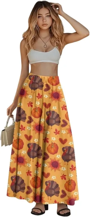 Maxi Skirts for Women Fall Trendy Casual Elastic High Waist Long Skirts A Line Skirts with Pockets Large Size