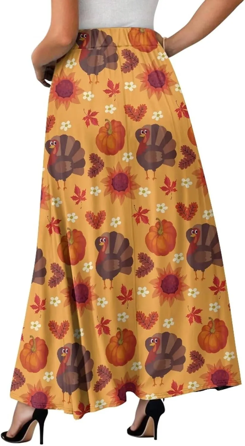 Maxi Skirts for Women Fall Trendy Casual Elastic High Waist Long Skirts A Line Skirts with Pockets Large Size