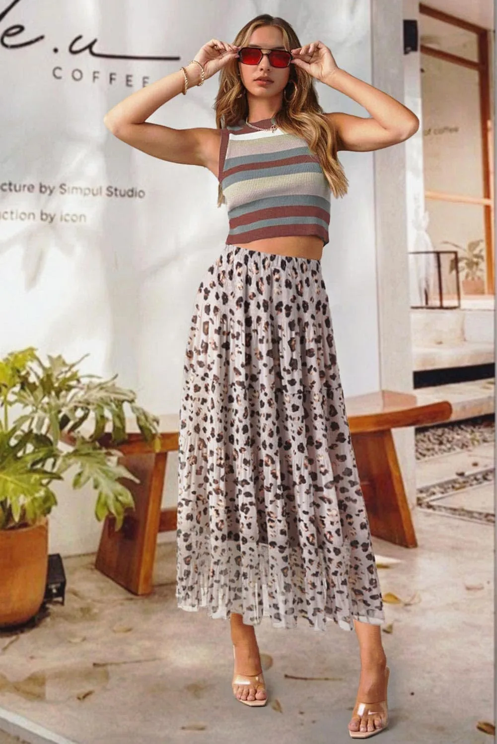 Maxi Skirts for Women Pleated Long Flowy Chiffon Elastic Waist Tiered A Line Skirt