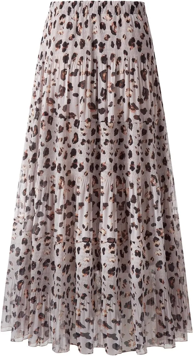 Maxi Skirts for Women Pleated Long Flowy Chiffon Elastic Waist Tiered A Line Skirt