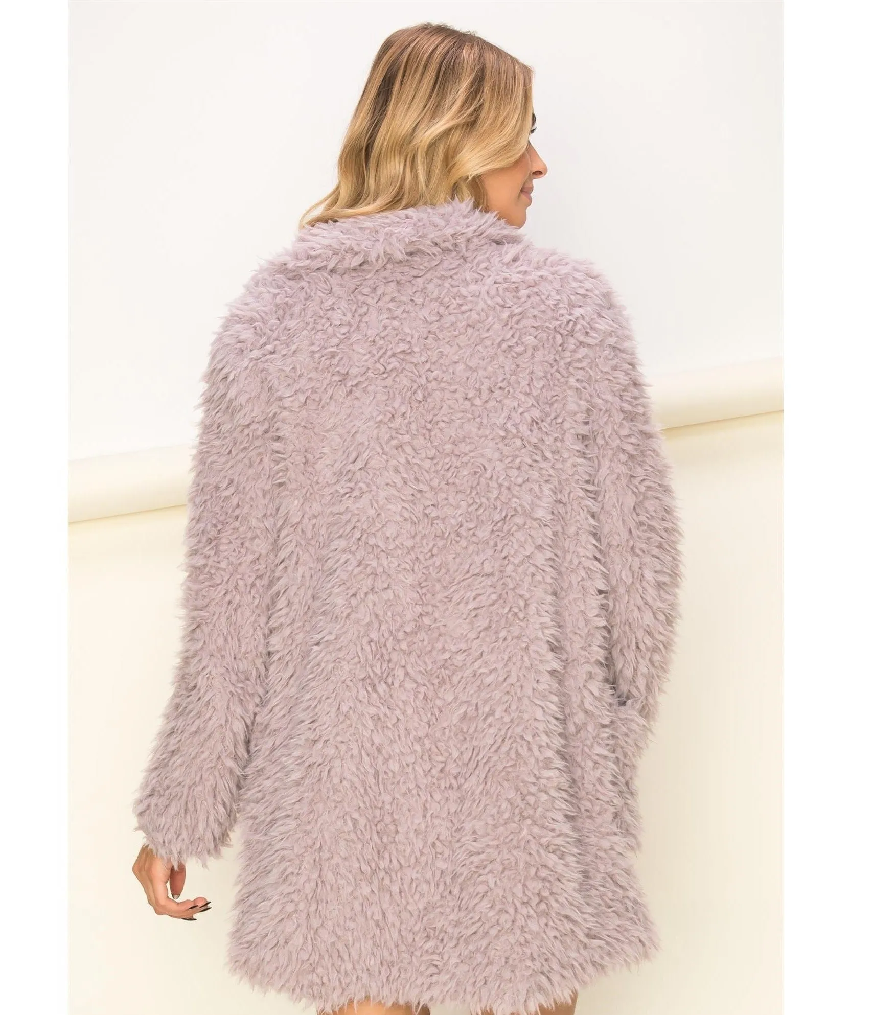 Mel Marie Lavender Oversized Long Sleeve Faux Fur Coat