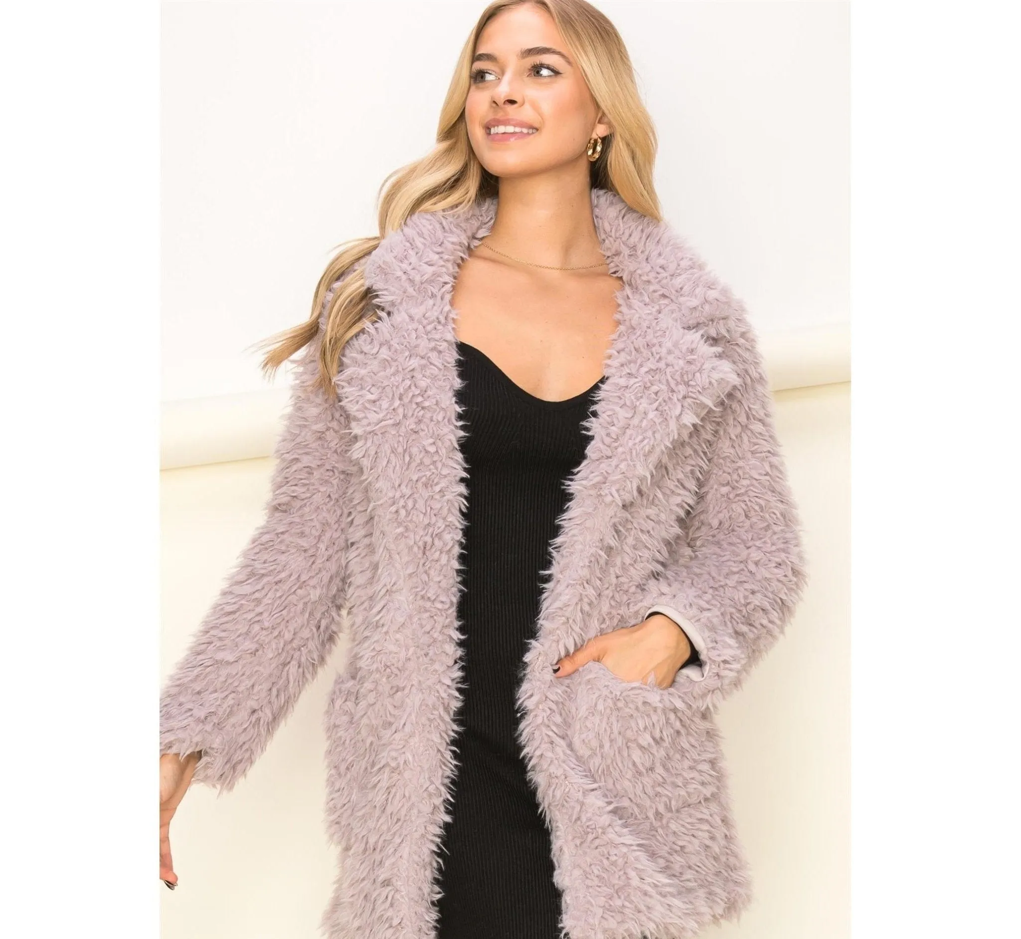 Mel Marie Lavender Oversized Long Sleeve Faux Fur Coat
