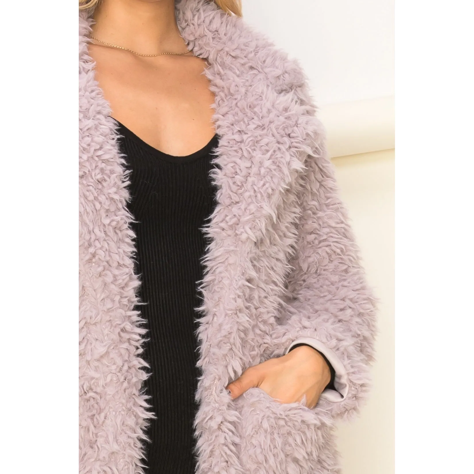Mel Marie Lavender Oversized Long Sleeve Faux Fur Coat