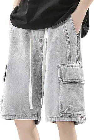 Men Loose Fit Denim Shorts Baggy Summer Casual Wide Leg Long Jean Jorts Hip Hop Shorts Streetwear with Pockets