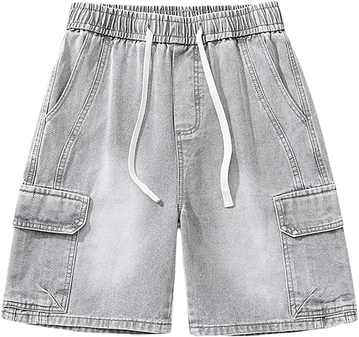 Men Loose Fit Denim Shorts Baggy Summer Casual Wide Leg Long Jean Jorts Hip Hop Shorts Streetwear with Pockets