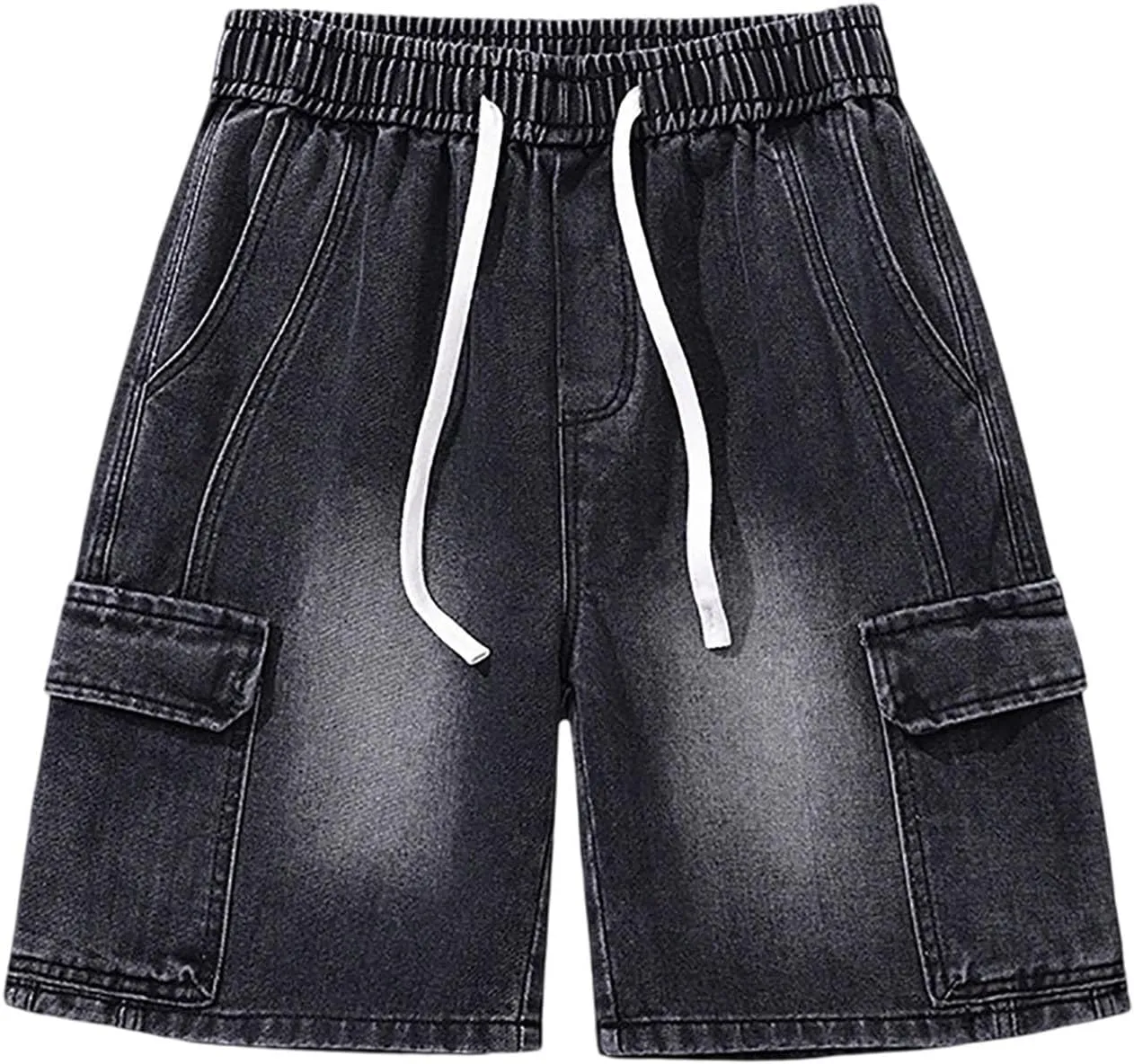 Men Loose Fit Denim Shorts Baggy Summer Casual Wide Leg Long Jean Jorts Hip Hop Shorts Streetwear with Pockets