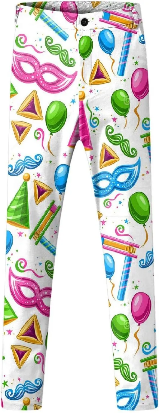 Mens 2 Piece Mardi Gras Casual Sweatsuits One Buttton Notched Lapel Party Floral Suit Jacket Dress Pants Suits Set