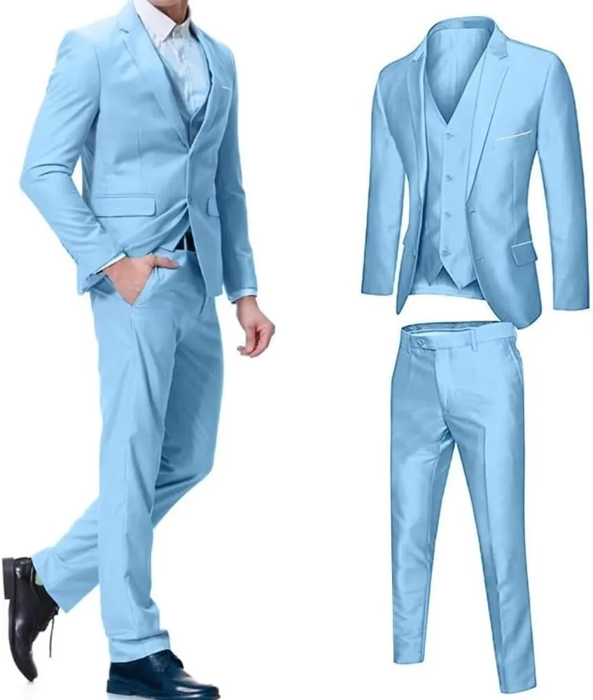Mens 3 Pieces Classic Suit Wedding Blazer Grooms Jackets Vests Pants Suits