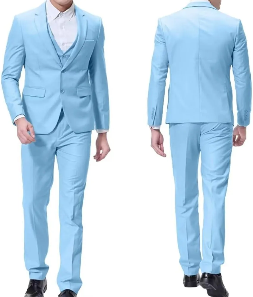 Mens 3 Pieces Classic Suit Wedding Blazer Grooms Jackets Vests Pants Suits