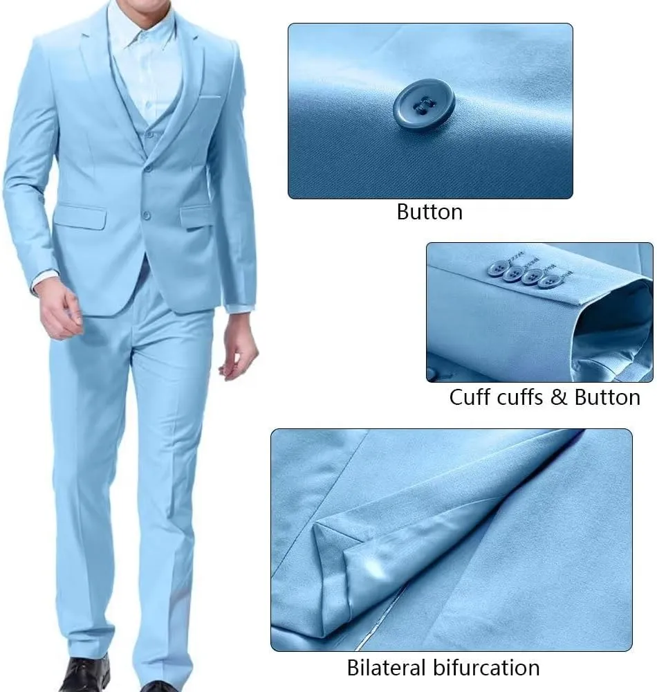 Mens 3 Pieces Classic Suit Wedding Blazer Grooms Jackets Vests Pants Suits