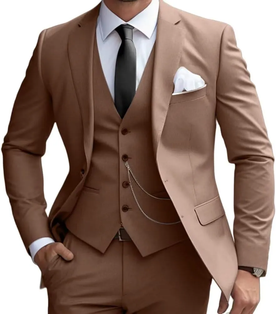 Mens 3 Pieces Classic Suit Wedding Blazer Grooms Jackets Vests Pants Suits