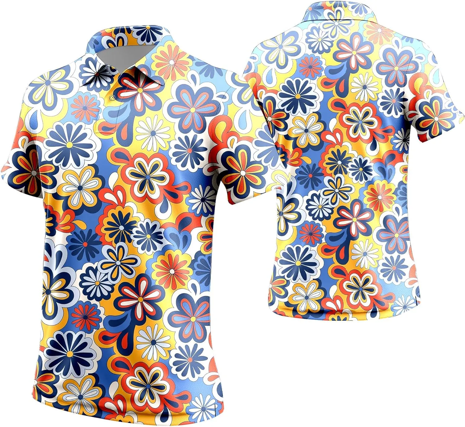 Mens 80s Golf Shirt Dry Fit Performance Short Sleeve Print Shirts Funny 90s Golf Shirts for Men