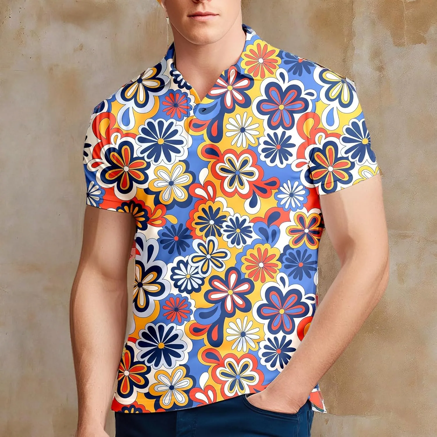Mens 80s Golf Shirt Dry Fit Performance Short Sleeve Print Shirts Funny 90s Golf Shirts for Men