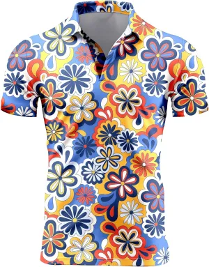Mens 80s Golf Shirt Dry Fit Performance Short Sleeve Print Shirts Funny 90s Golf Shirts for Men
