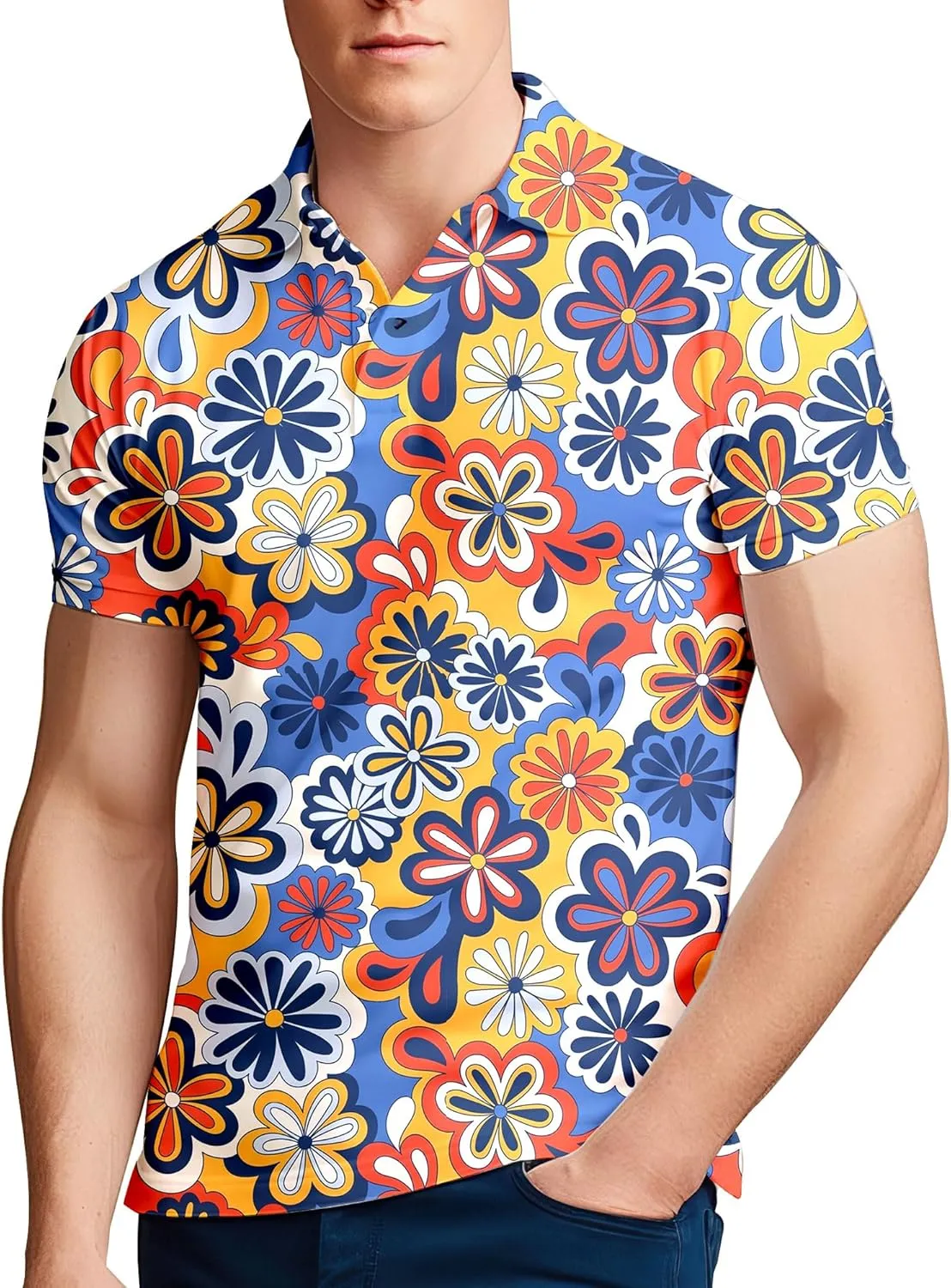 Mens 80s Golf Shirt Dry Fit Performance Short Sleeve Print Shirts Funny 90s Golf Shirts for Men