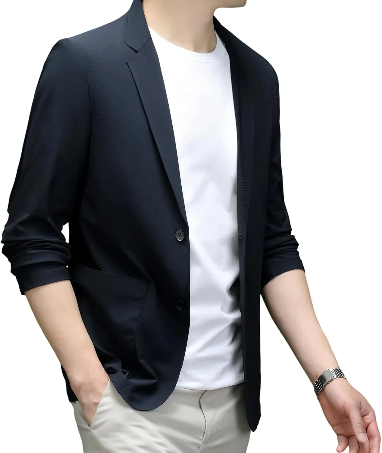 Mens Blazer Ice Silk Men Suit Sport Coat Lightweight Business Casual Blazers Two Buttons Travel Spring Summer Jackets