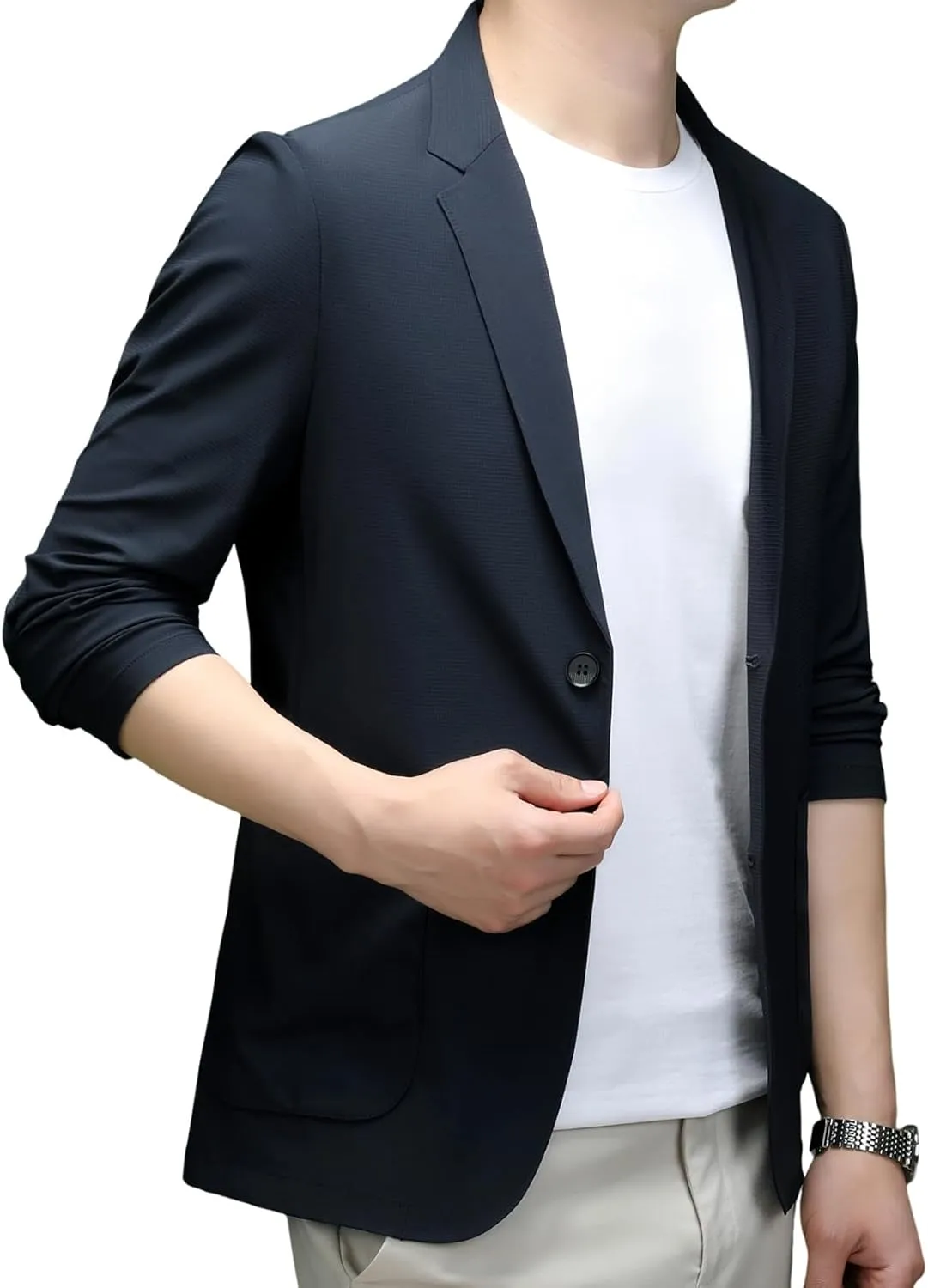 Mens Blazer Ice Silk Men Suit Sport Coat Lightweight Business Casual Blazers Two Buttons Travel Spring Summer Jackets