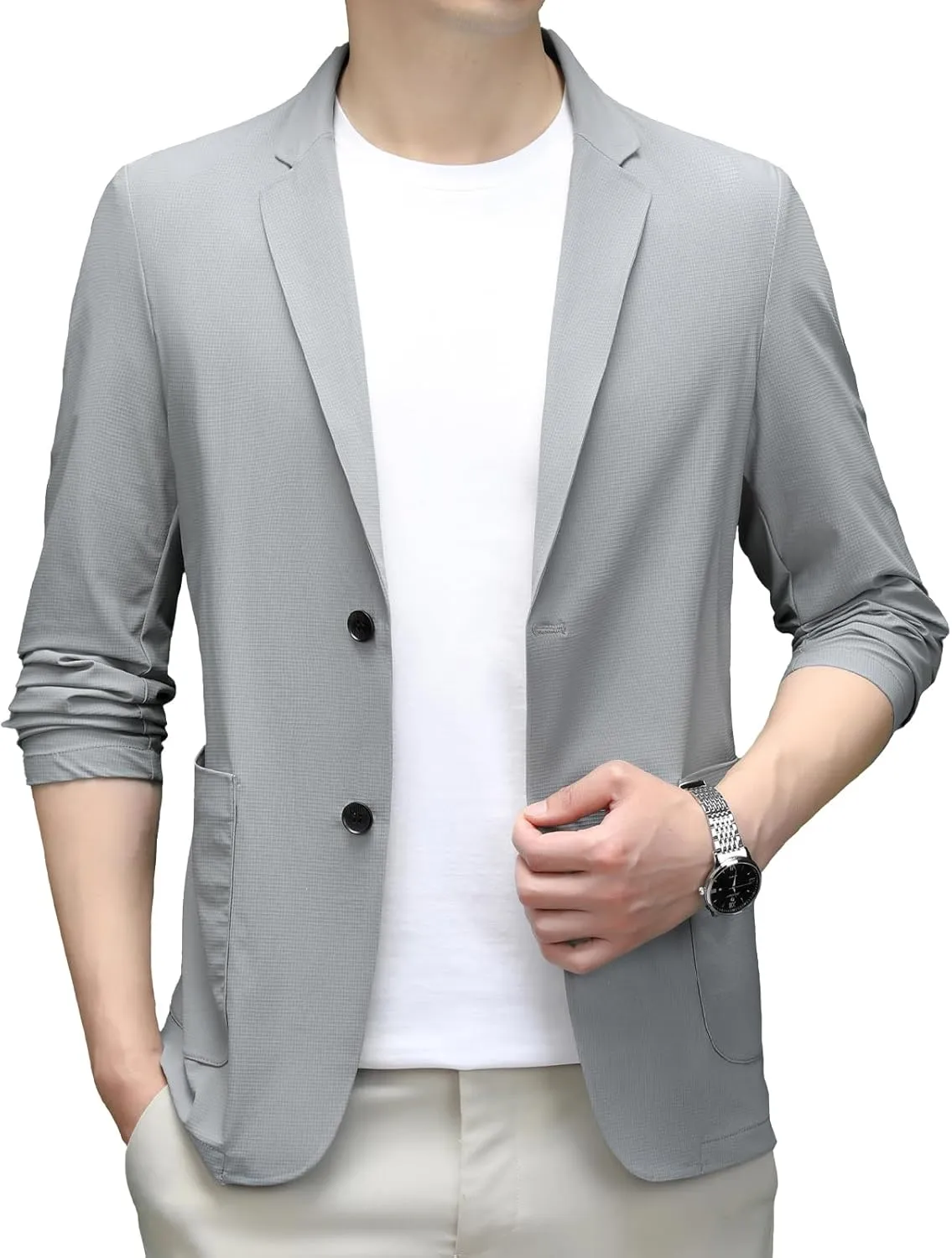 Mens Blazer Ice Silk Men Suit Sport Coat Lightweight Business Casual Blazers Two Buttons Travel Spring Summer Jackets