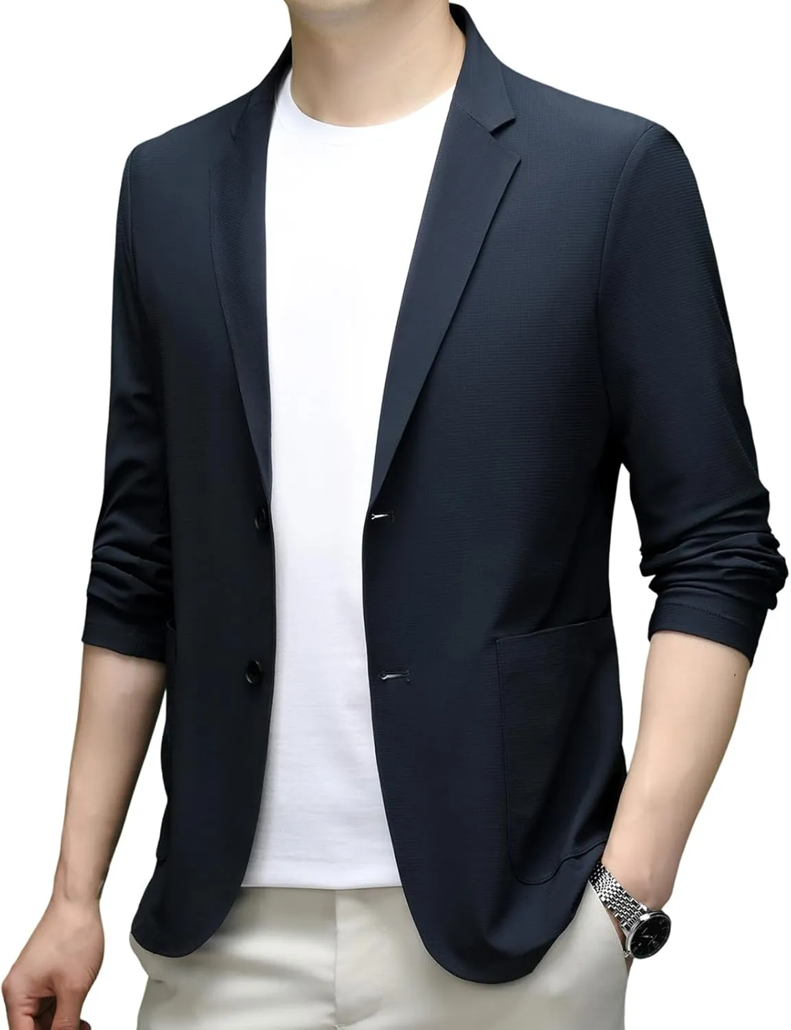Mens Blazer Ice Silk Men Suit Sport Coat Lightweight Business Casual Blazers Two Buttons Travel Spring Summer Jackets