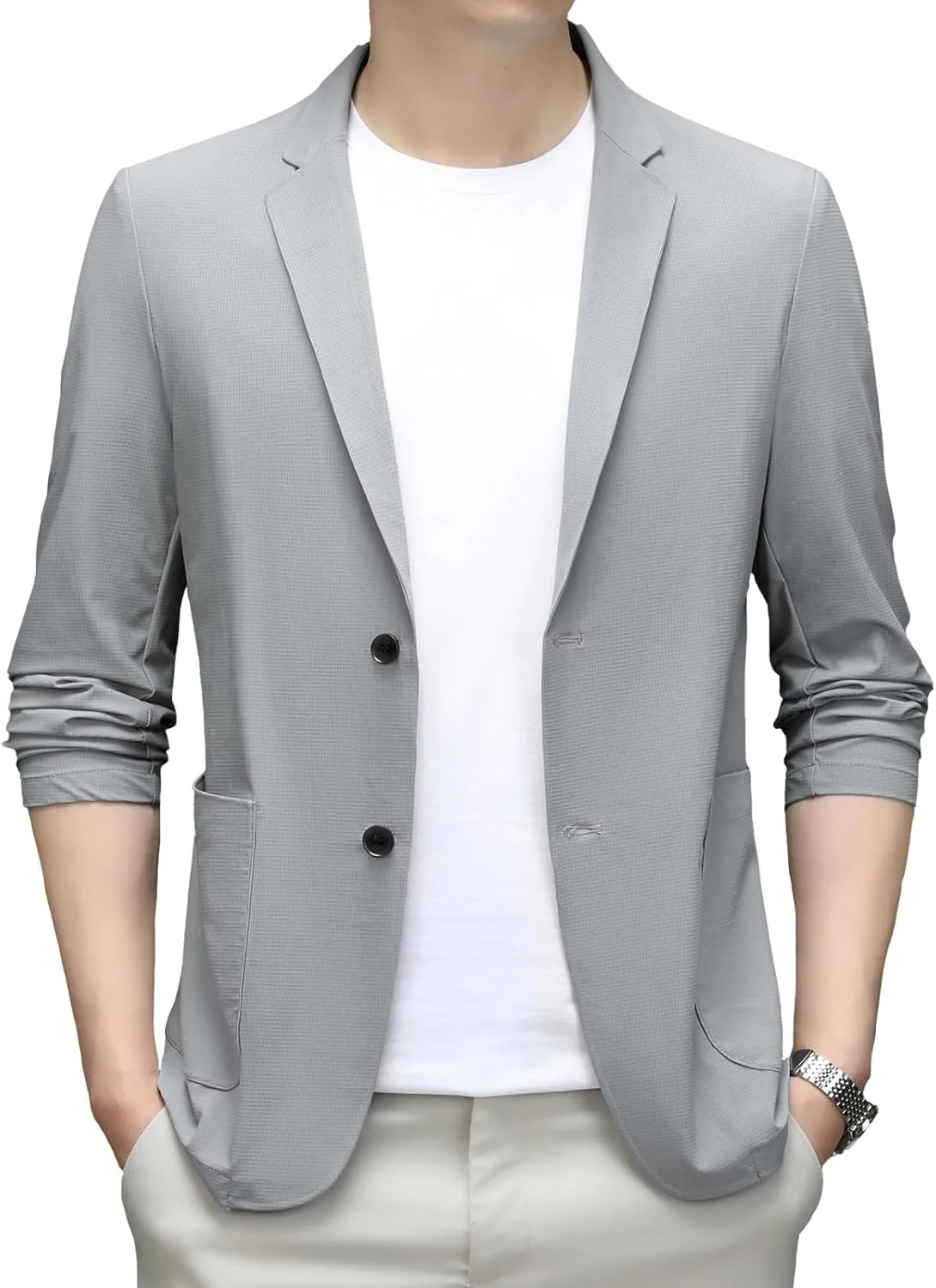 Mens Blazer Ice Silk Men Suit Sport Coat Lightweight Business Casual Blazers Two Buttons Travel Spring Summer Jackets