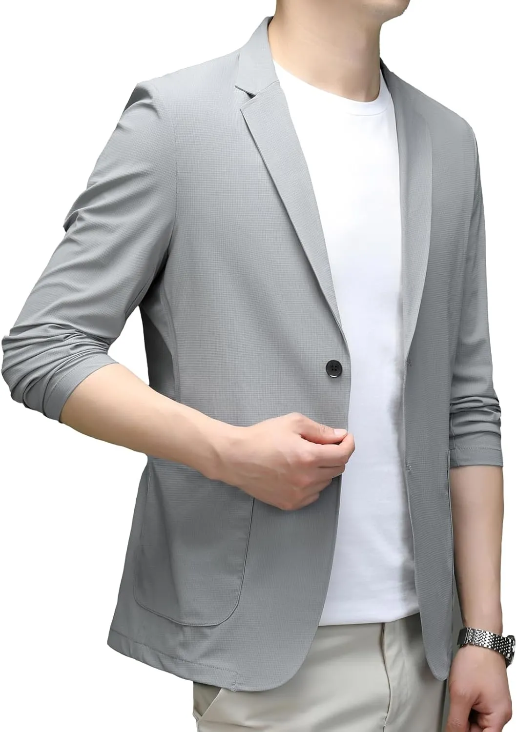 Mens Blazer Ice Silk Men Suit Sport Coat Lightweight Business Casual Blazers Two Buttons Travel Spring Summer Jackets