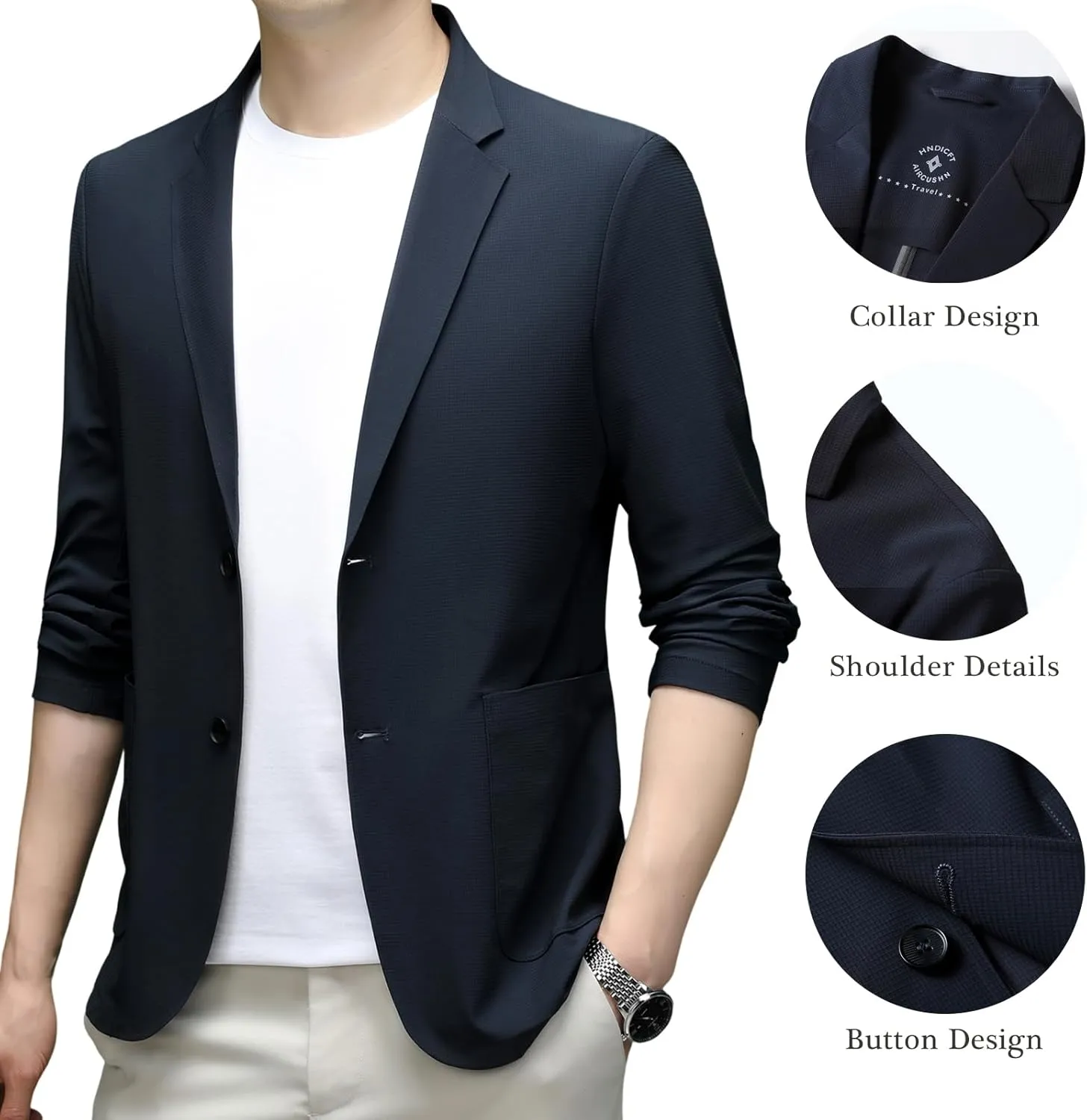Mens Blazer Ice Silk Men Suit Sport Coat Lightweight Business Casual Blazers Two Buttons Travel Spring Summer Jackets