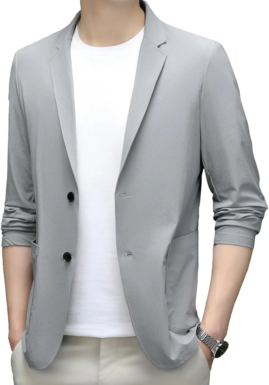 Mens Blazer Ice Silk Men Suit Sport Coat Lightweight Business Casual Blazers Two Buttons Travel Spring Summer Jackets